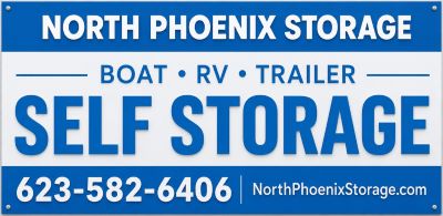 Matching blue NPS sign 400 North Phoenix Storage